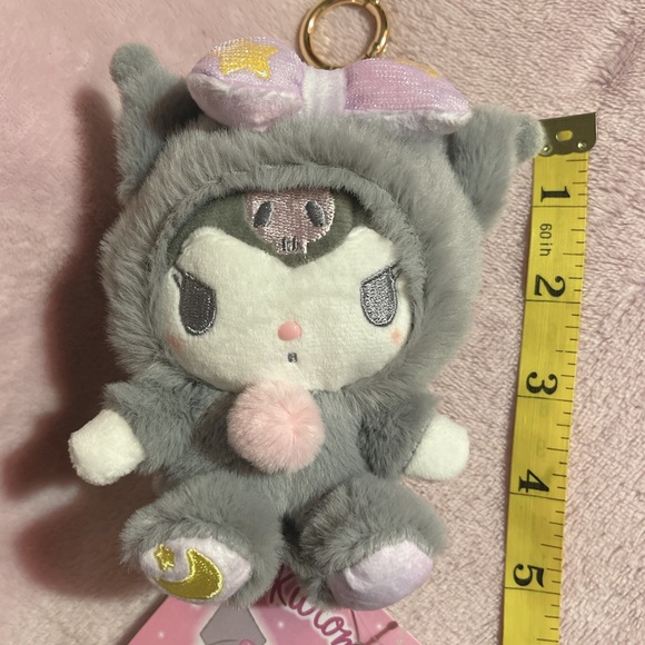 Sanrio Japan Kuromi Gray Pajamas Plush Mascot Keychain Charm - Picture 9 of 9